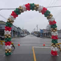 Christmas Stacked Balloon Arch Red White Gold Green
