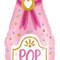 Pink Champagne Wine Bottle Birthday Balloon with Helium and Weight