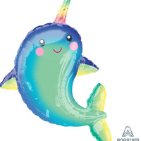 Sea Creatures Happy Narwhal Balloon with Helium and Weight