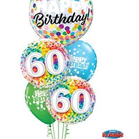 60th Birthday Rainbow Dots Bubble Balloon Bouquet with Helium Weight