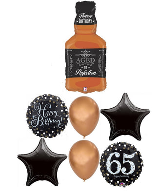 65th Birthday Whiskey Bottle Aged To Perfection Balloon Bouquet