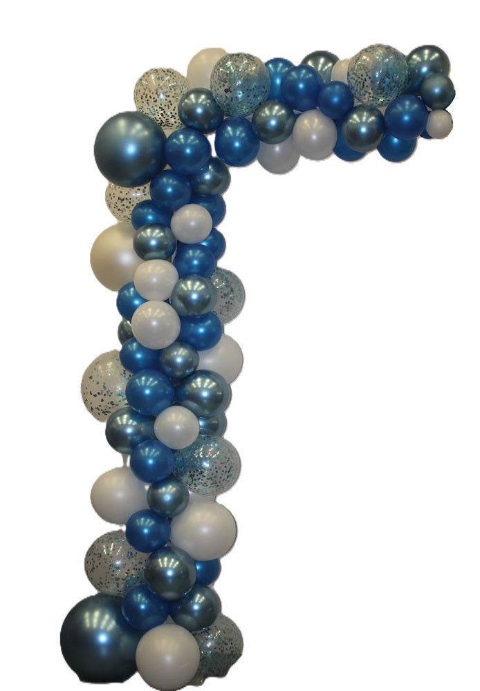 Garland Balloon Arch White Chrome Blue Confetti