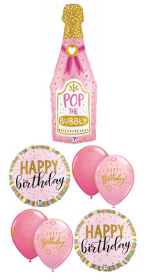 Pink Champagne Bubbly Bottle Birthday Balloon Bouquet Helium Weight