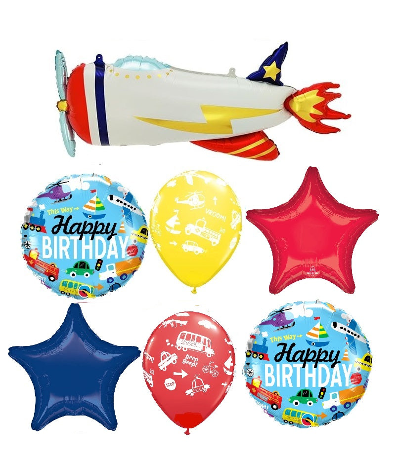 Airplane Transportation Happy Birthday Balloon Bouquet Helium Weight