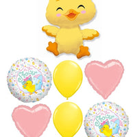 Baby Shower Duck Pink Heart Balloons Bouquet with Helium and Weight