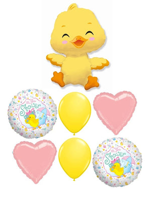 Baby Shower Duck Pink Heart Balloons Bouquet with Helium and Weight