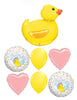 Baby Shower Yellow Duck Pink Heart Balloon Bouquet with Helium Weight
