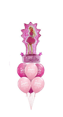 Barbie Fashion Pink Happy Birthday Balloons Bouquet with Helium Weight