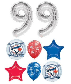 Baseball Blue Jays Birthday Pick An Age Silver Numbers Balloon Bouquet