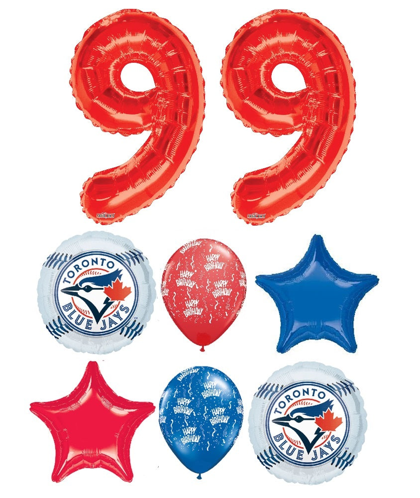 Baseball Blue Jays Birthday Pick An Age Red Numbesr Balloon Bouquet