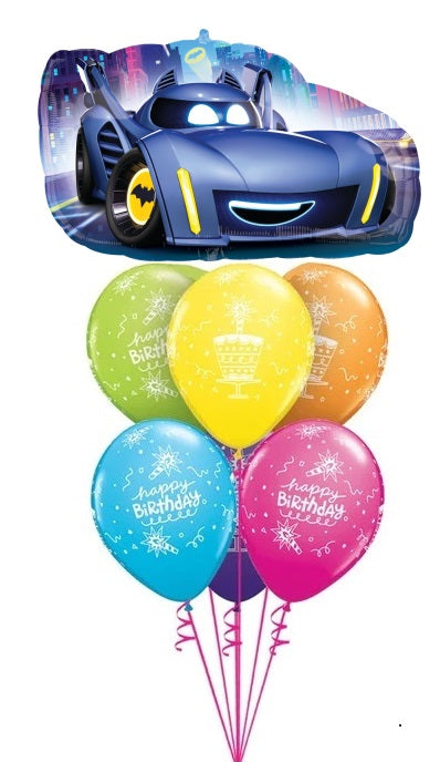 Batman Batwheels Birthday Cake Balloon Bouquet with Helium and Weight