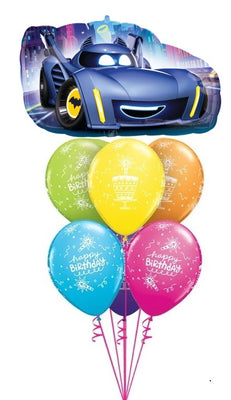 Batman Batwheels Birthday Cake Balloon Bouquet with Helium and Weight