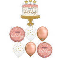 Birthday Cake Glitter Confetti Rose Gold Balloon Bouquet with Helium Weight