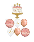 Birthday Cake Glitter Confetti Rose Gold Balloon Bouquet with Helium Weight
