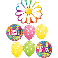 Daisy Flower Retro Birthday Balloon Bouquet with Helium Weight