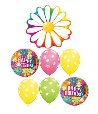 Daisy Flower Retro Birthday Balloon Bouquet with Helium Weight
