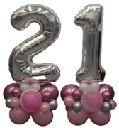 Birthday Pick An Age Jumbo Silver Numbesr Pinks Balloon Stand Ups