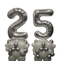 Birthday Pick An Age White Chrome Silver Numbers Balloon Stand Ups