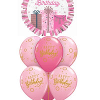 Happy Birthday Presents Pink Birthday Balloon Bouquet Helium Weight