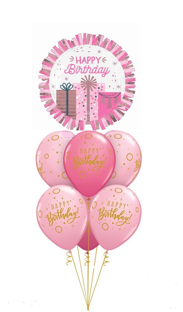 Happy Birthday Presents Pink Birthday Balloon Bouquet Helium Weight