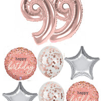 34 inch Pick An Age Rose Gold Number Birthday Confetti Balloon Bouquet