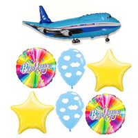 Blue Airplane Bon Voyage Balloons Bouquet with Helium and Weight