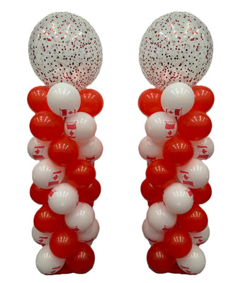 Canada Day Flag White Red Confetti Balloon Column Tower Set of 2