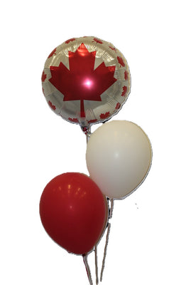 Canada Day Red Maple Leaf Balloon Bouquet of 3 with Helium and Weight