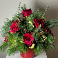 Christmas Roses Flowers Centerpiece with Vase