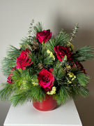 Christmas Roses Flowers Centerpiece with Vase