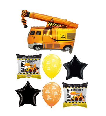 Construction Crane Truck Birthday Balloon Bouquet with Helium Weight