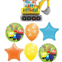 Construction Truck Digger Birthday Balloon Bouquet with Helium Weight