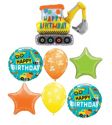 Construction Truck Excavator Digger Happy Birthday Balloon Bouquet