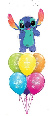 Disney Stitch Happy Birthday Balloon Bouquet with Helium and Weight