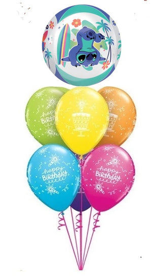 Disney Stitch Orbz Birthday Balloon Bouquet with Helium and Weight