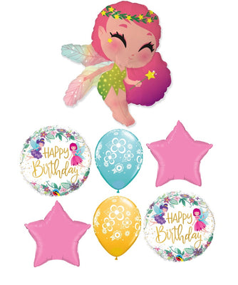 Fairy Happy Birthday Fairies Flowers Balloons Bouquet Helium Weight