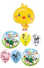 Farm Animals Chick Birthday Balloon Bouquet with Helium and Weight