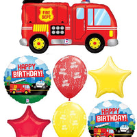 Fire Truck Dept Happy Birthday Balloon Bouquet with Helium Weight