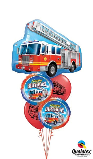 Fire Truck Birthday Balloon Bouquet with Helium Weight