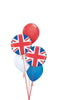 18 inch Union Jack Flag Balloons Bouquet of 5 with Helium and Weight