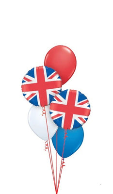18 inch Union Jack Flag Balloons Bouquet of 5 with Helium and Weight