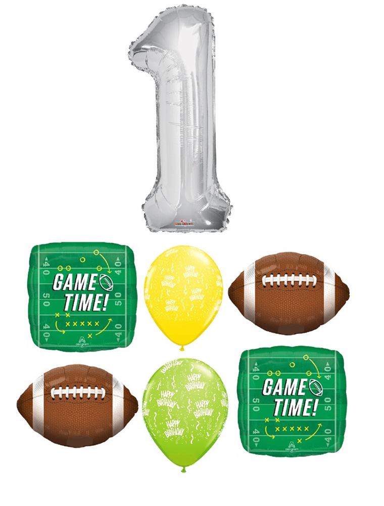 Football Game Time Birthday Pick An Age Silver Number Balloon Bouquet