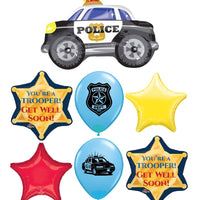 Get Well Trooper Badge Police Car Balloon Bouquet with Helium Weight