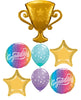 Gold Trophy Congratulations Stars Balloons Bouquet with Helium Weight