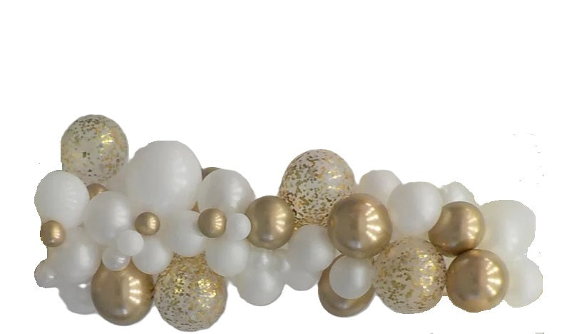 Grab and Go Garland Balloon Arch Pearl White Chrome Gold Confett