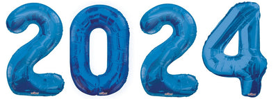 Graduation Blue Numbers 2024 Foil Balloons with Helium and Weight