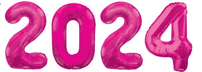 Graduation Hot Pink Numbers 2024 Foil Balloons with Helium and Weight