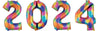 Graduation Rainbow Splash Number 2024 Balloon with Helium and Weight