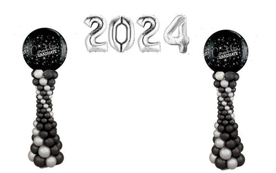 Graduation Balloon Columns 2024 Silver Numbers Arch