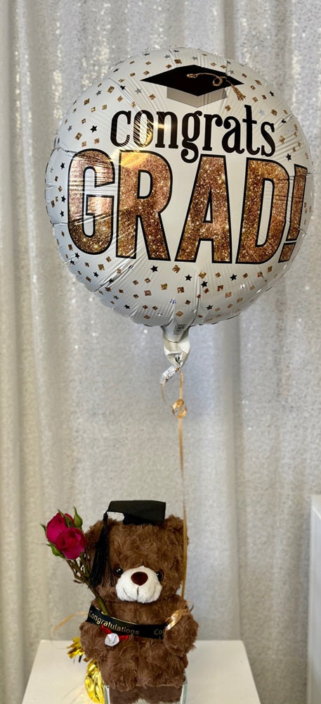 Graduation Plush Brown Bear Rose Fowers Congrats Grad Balloon Helium Weight